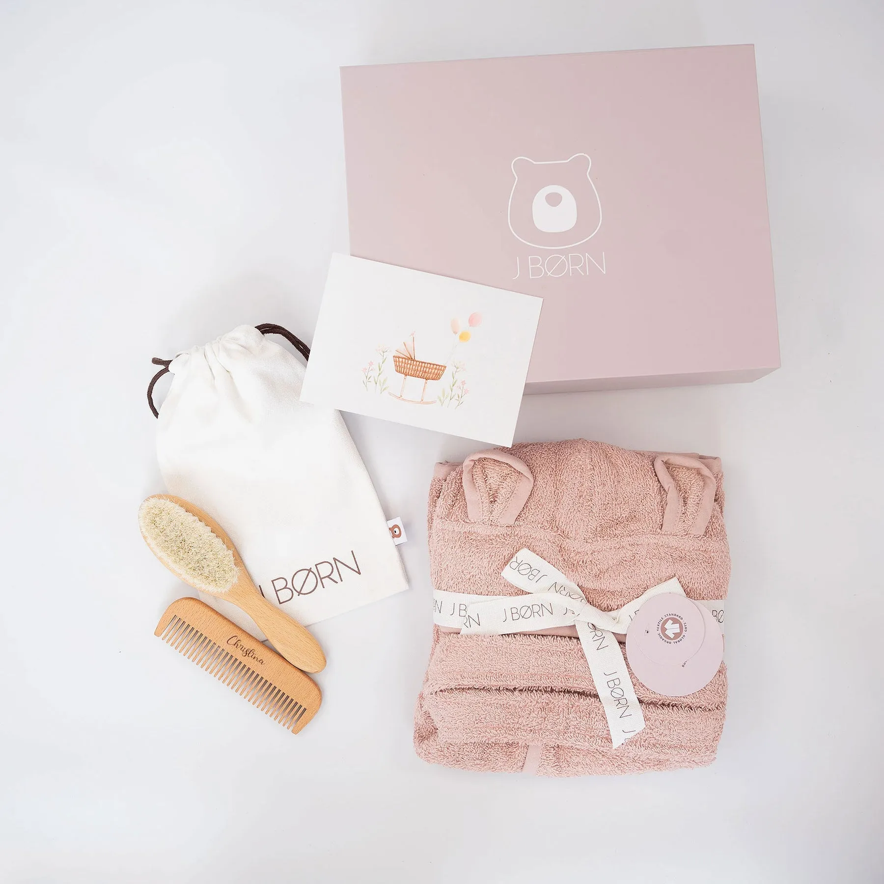 JBØRN Baby Gift Set | Organic Cotton Bath Robe & Hair Brush Set