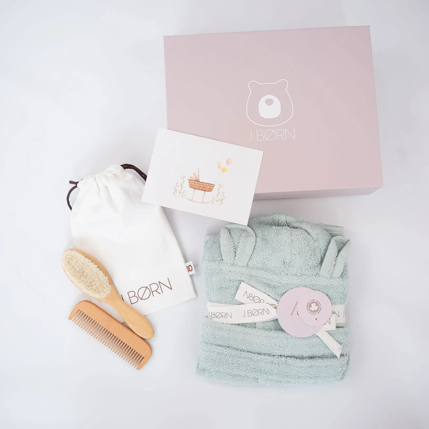 JBØRN Baby Gift Set | Organic Cotton Bath Robe & Hair Brush Set