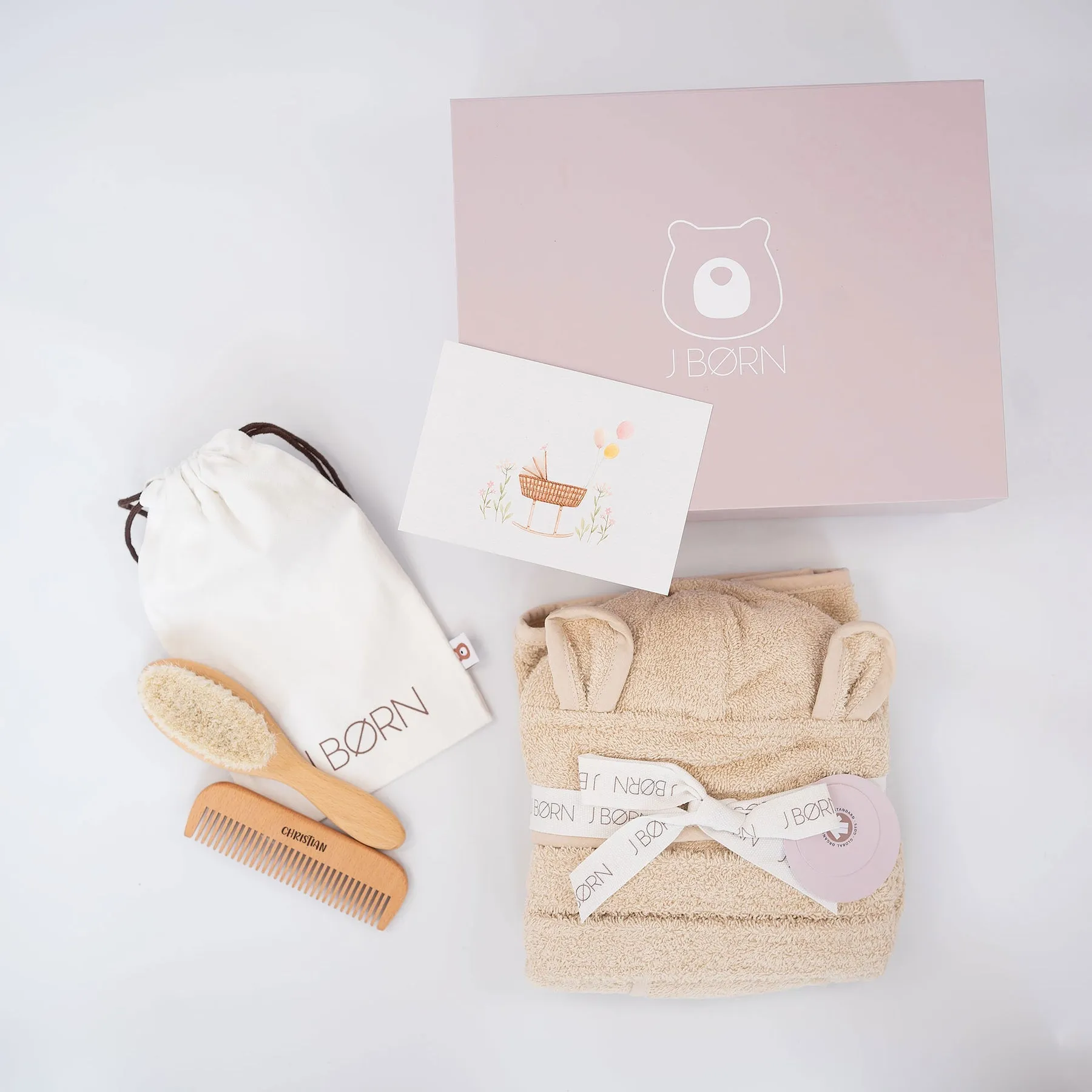 JBØRN Baby Gift Set | Organic Cotton Bath Robe & Hair Brush Set