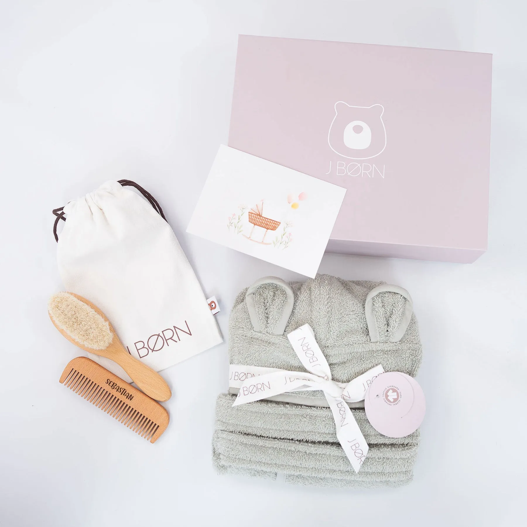 JBØRN Baby Gift Set | Organic Cotton Bath Robe & Hair Brush Set