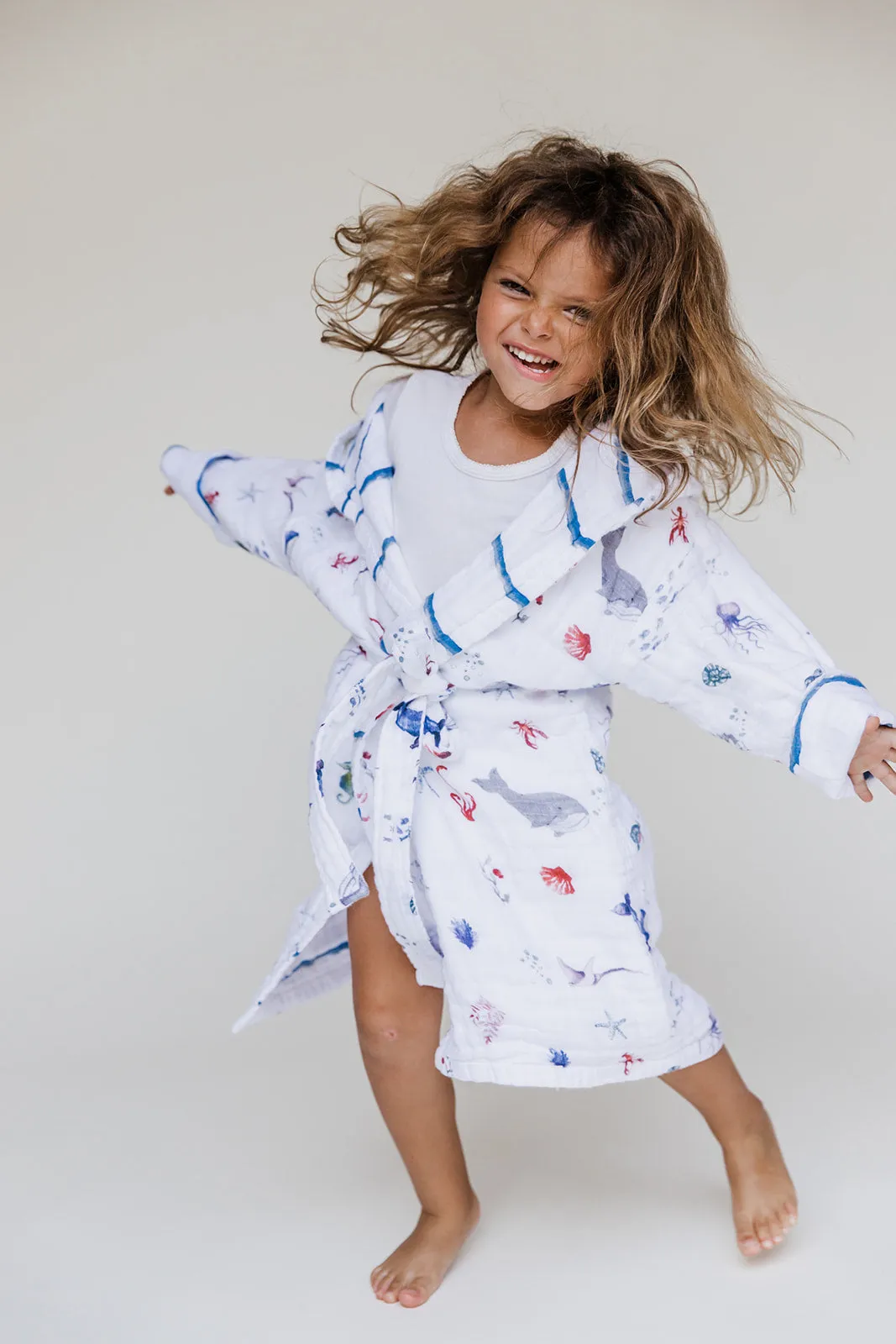 Kids Hooded Muslin Robe - Under The Sea