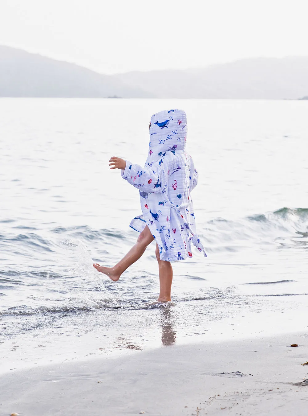 Kids Hooded Muslin Robe - Under The Sea