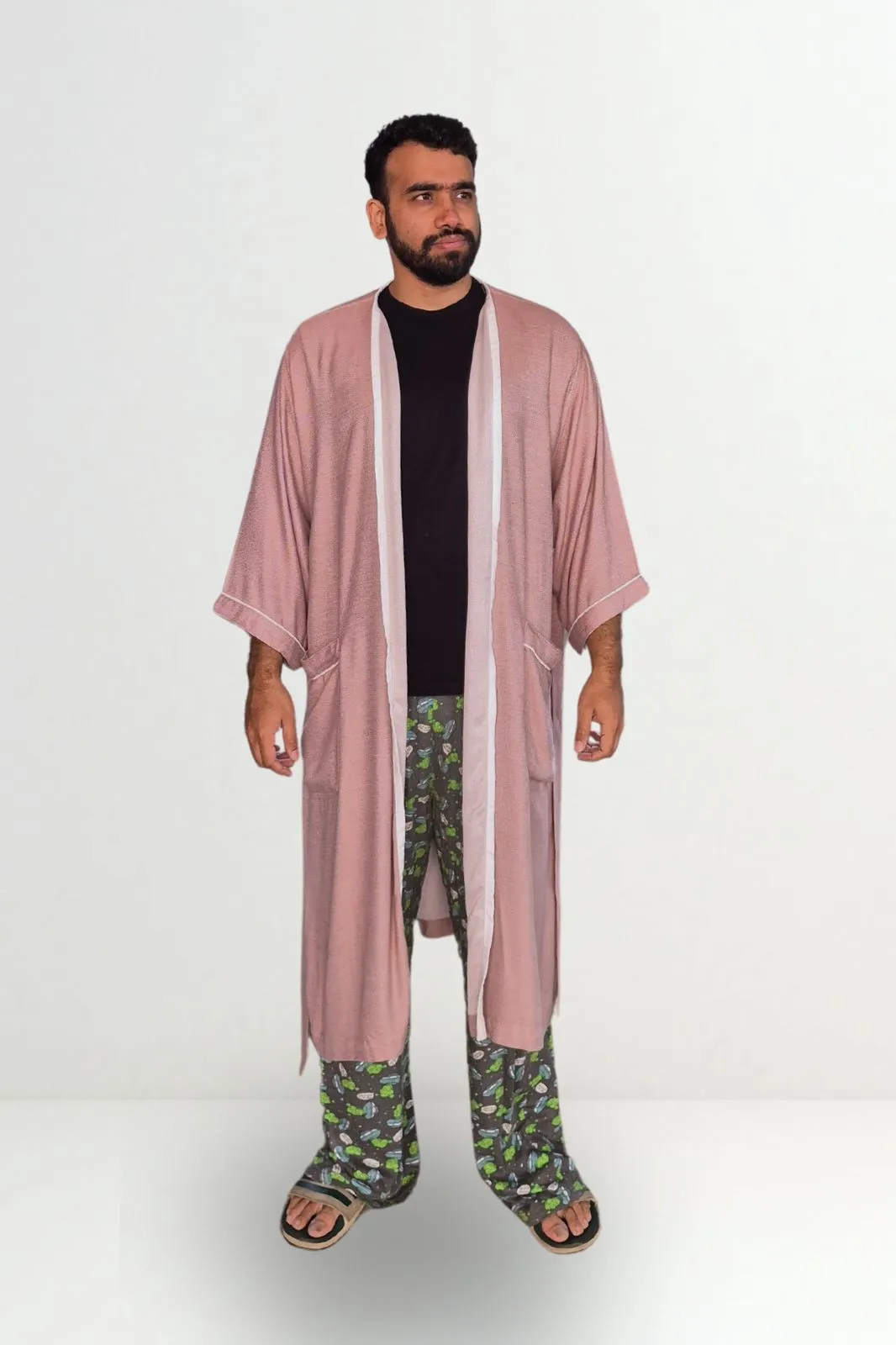 Kimono Style Bamboo Bathrobe, Rose Ash, Pink