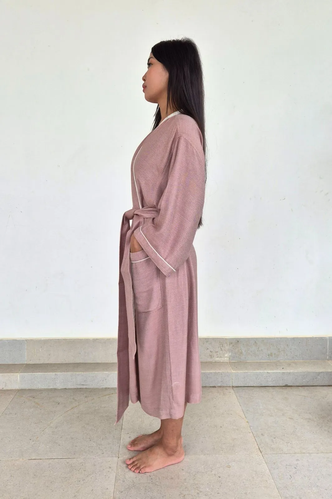 Kimono Style Bamboo Bathrobe, Rose Ash, Pink