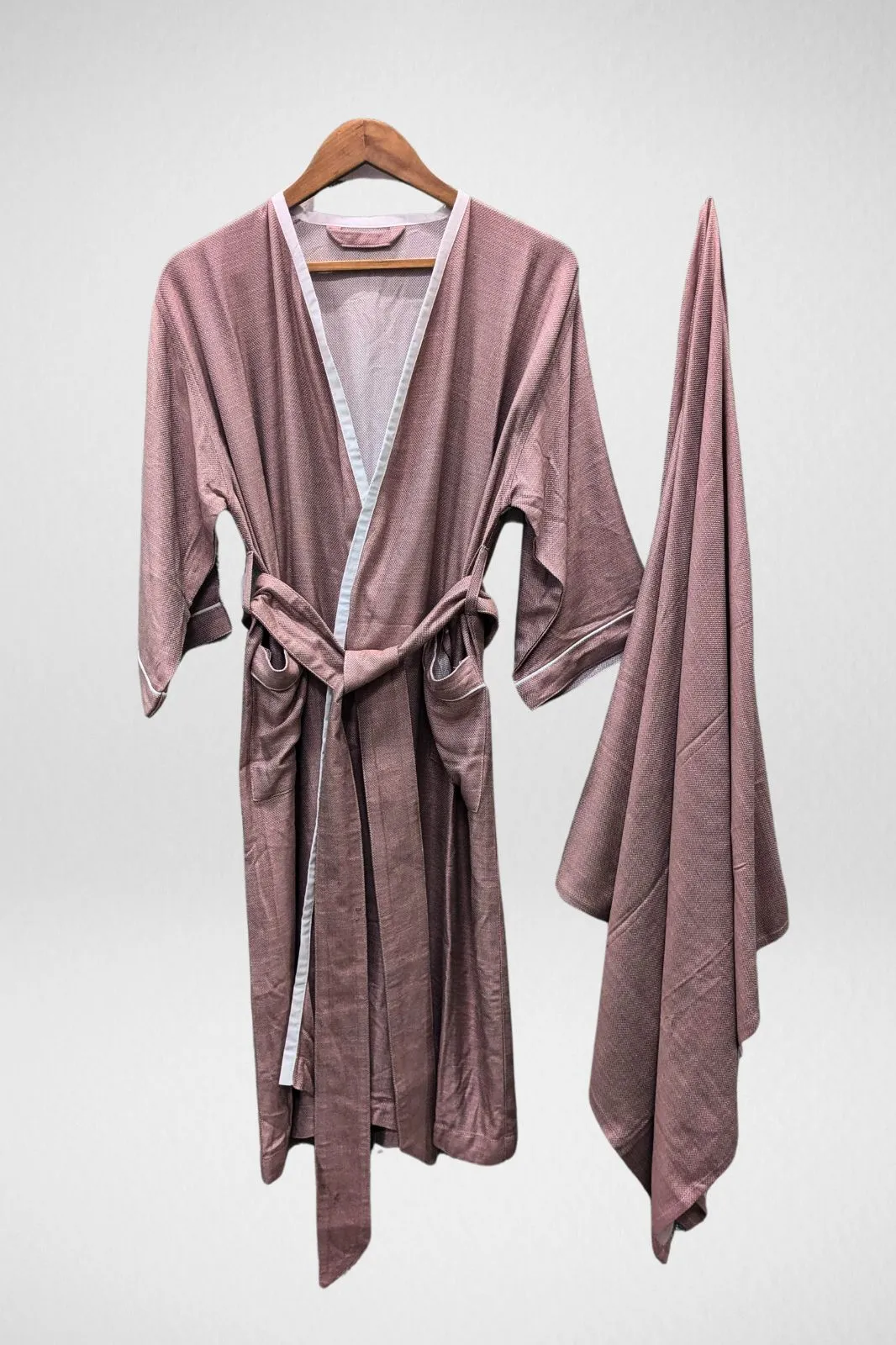 Kimono Style Bamboo Bathrobe, Rose Ash, Pink