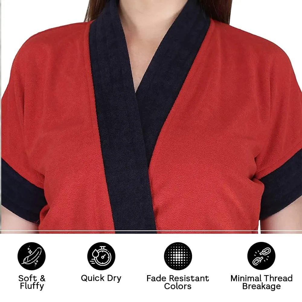 Kuber Industries Bathrobe for Women Micro Terry Cotton Towel Robe | Soft and Easy to Absorb & Dry| Unisex Bathrobe (Red) (Pack Of 3)