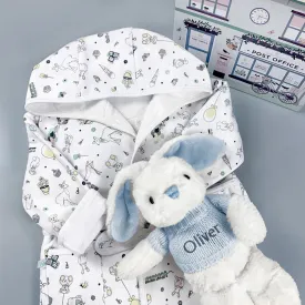 Little Bunny and Bathrobe Hamper, Blue - 1-2 Years with Reversible Printed Bathrobe