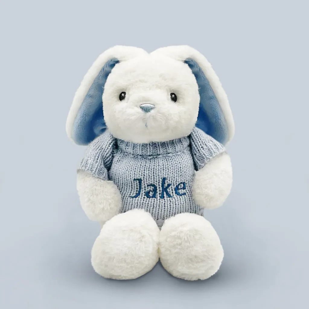 Little Bunny and Bathrobe Hamper, Blue - 1-2 Years with White Personalised Bathrobe