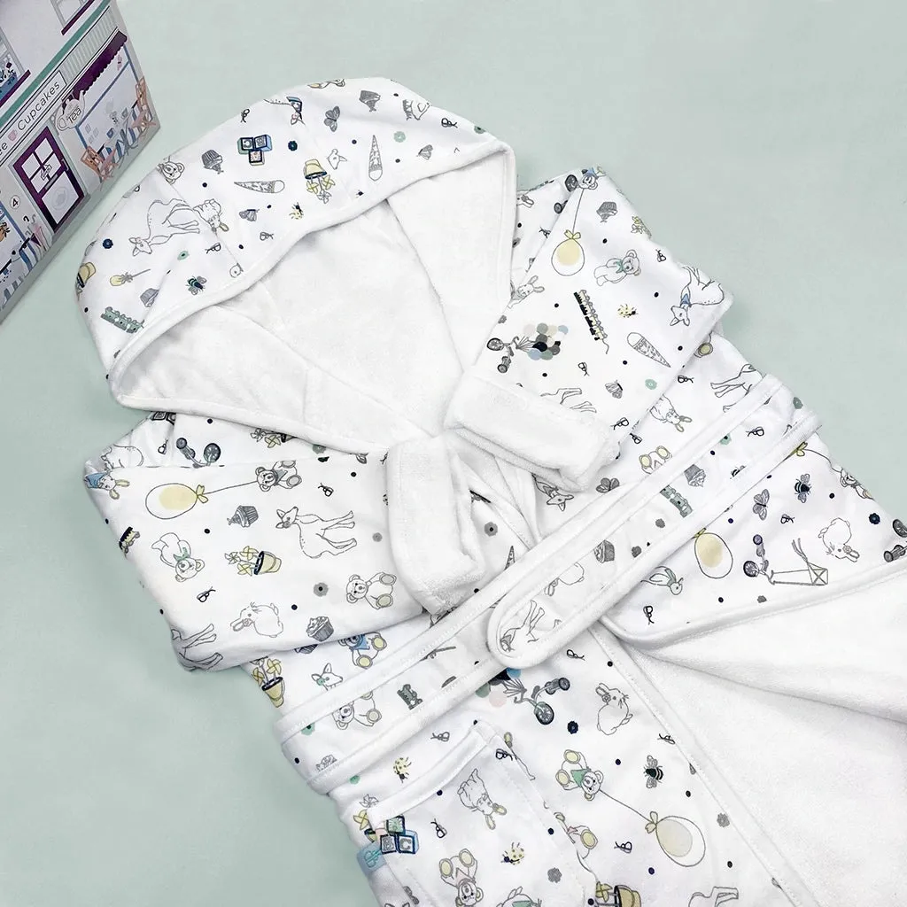 Little Bunny and Bathrobe Hamper, Grey - 1-2 Years with Reversible Printed Bathrobe