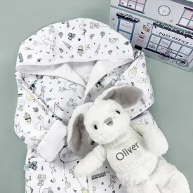 Little Bunny and Bathrobe Hamper, Grey - 1-2 Years with Reversible Printed Bathrobe