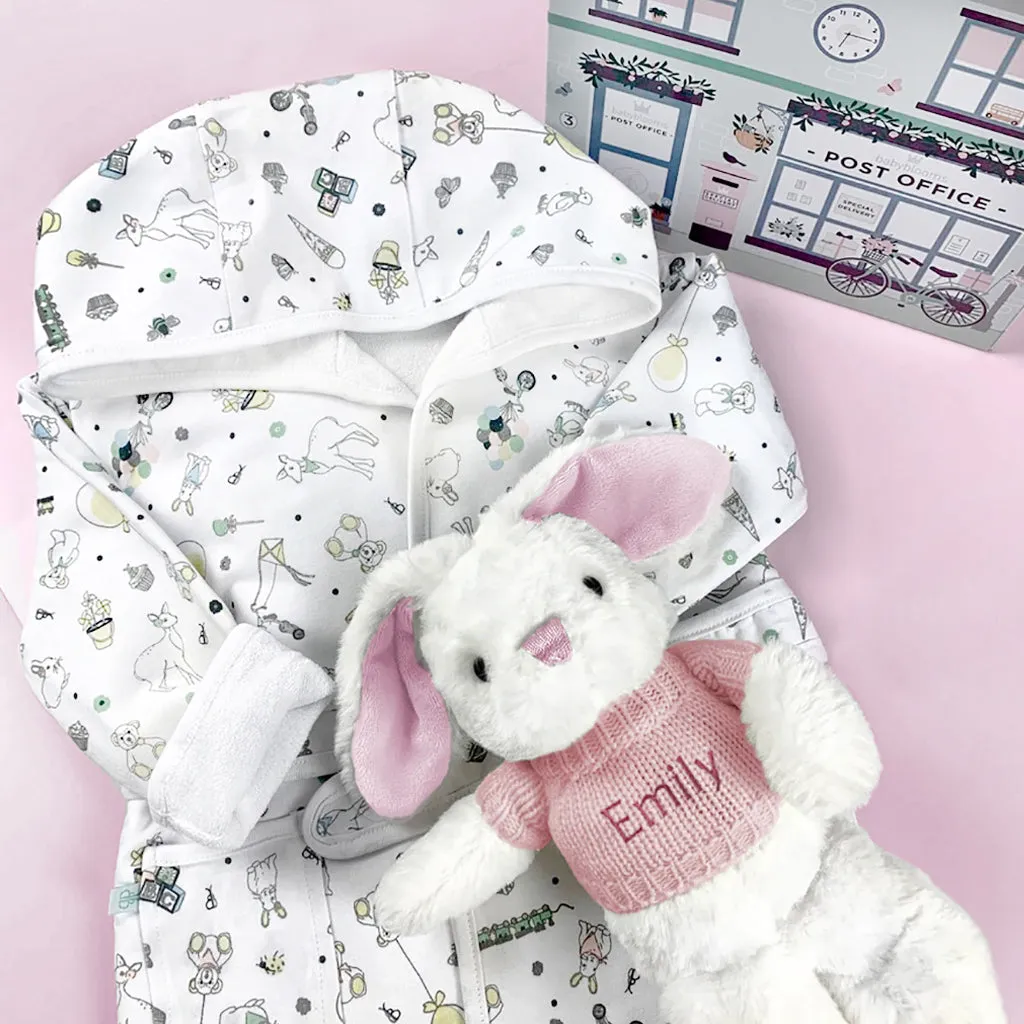 Little Bunny and Bathrobe Hamper, Pink - 1-2 Years with Reversible Printed Bathrobe