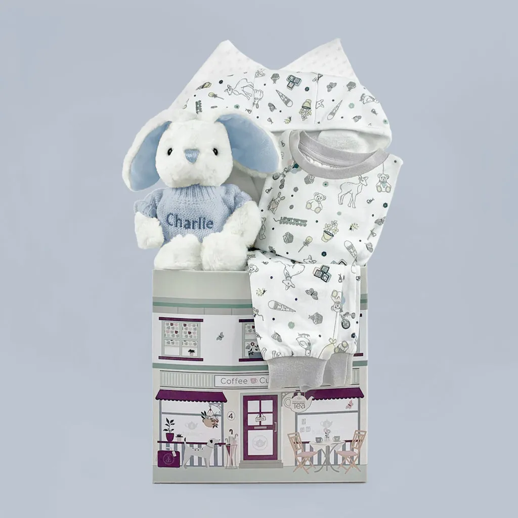 Little Bunny Bath and Bedtime Hamper, Blue - 1-2 Years with Printed Bathrobe