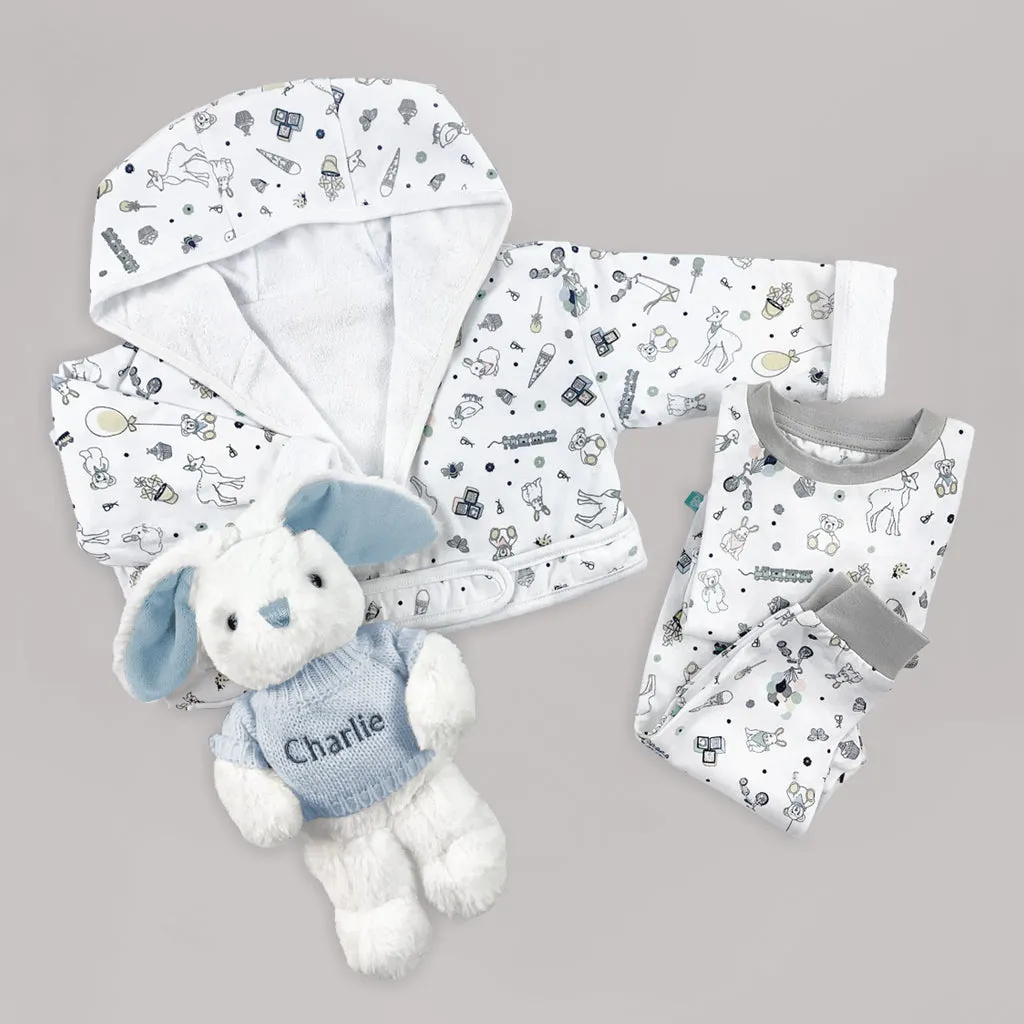 Little Bunny Bath and Bedtime Hamper, Blue - 1-2 Years with Printed Bathrobe