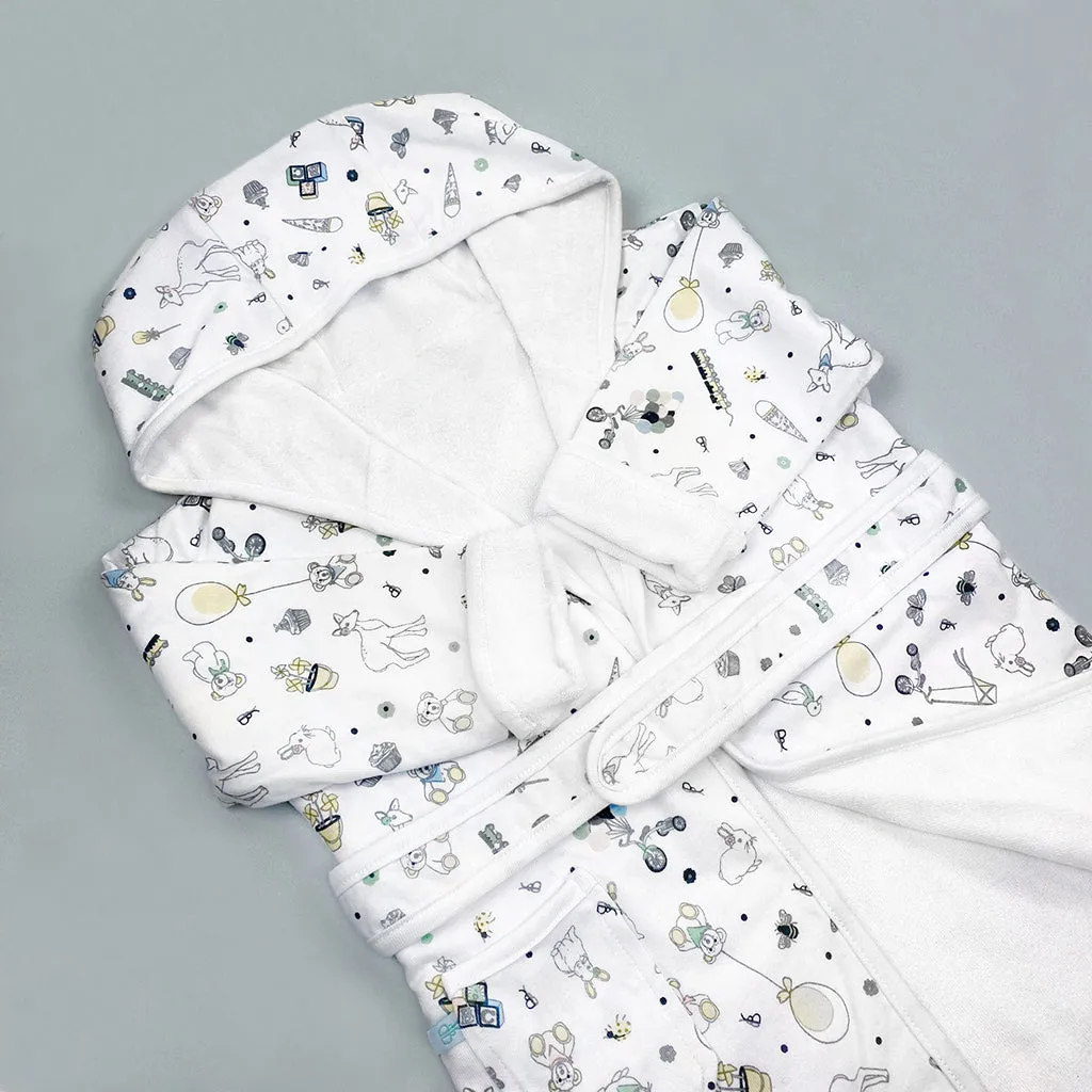 Little Bunny Bath and Bedtime Hamper, Grey - 1-2 Years with Printed Bathrobe