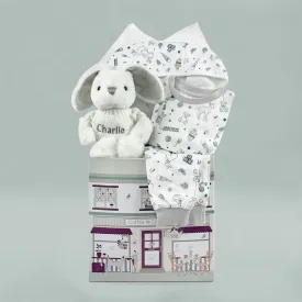 Little Bunny Bath and Bedtime Hamper, Grey - 1-2 Years with Printed Bathrobe