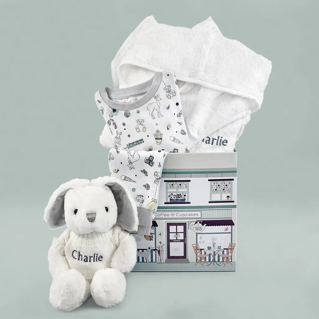 Little Bunny Bath and Bedtime Hamper, Grey - 1-2 Years with White Personalised Bathrobe