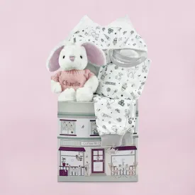 Little Bunny Bath and Bedtime Hamper, Pink - 1-2 Years with Printed Bathrobe