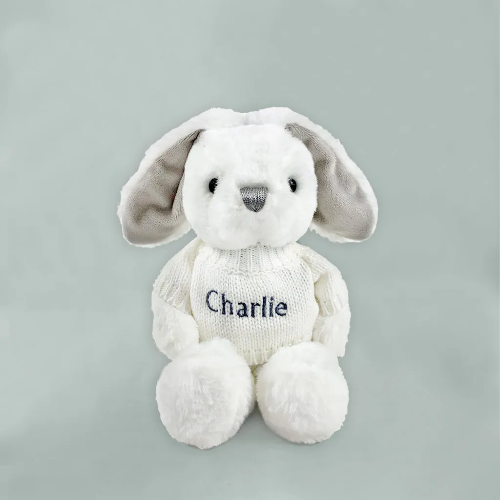 Little Bunny Sleepy Time Hamper, Neutral- 0-12 Months with White Personalised Bathrobe