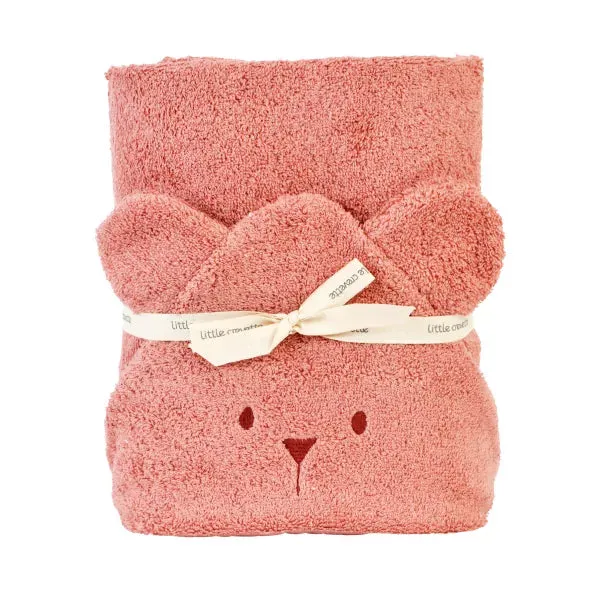 Little Crevette Uni Oursons Hooded Towel Bois De Rose - Dark Pink