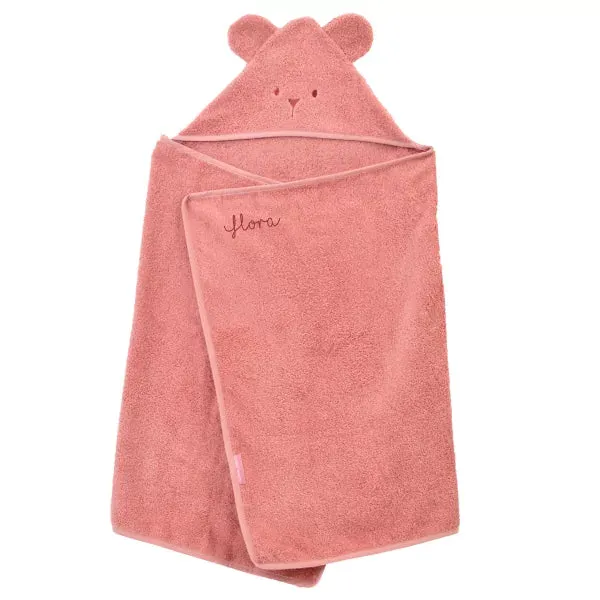 Little Crevette Uni Oursons Hooded Towel Bois De Rose - Dark Pink