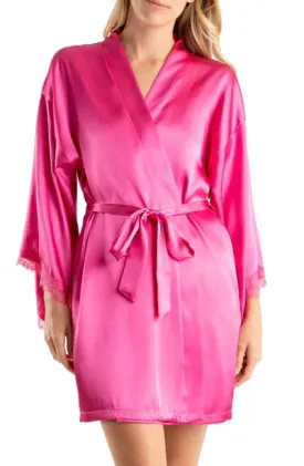 LOVE STORY Satin Wrap Robe in Hot Pink