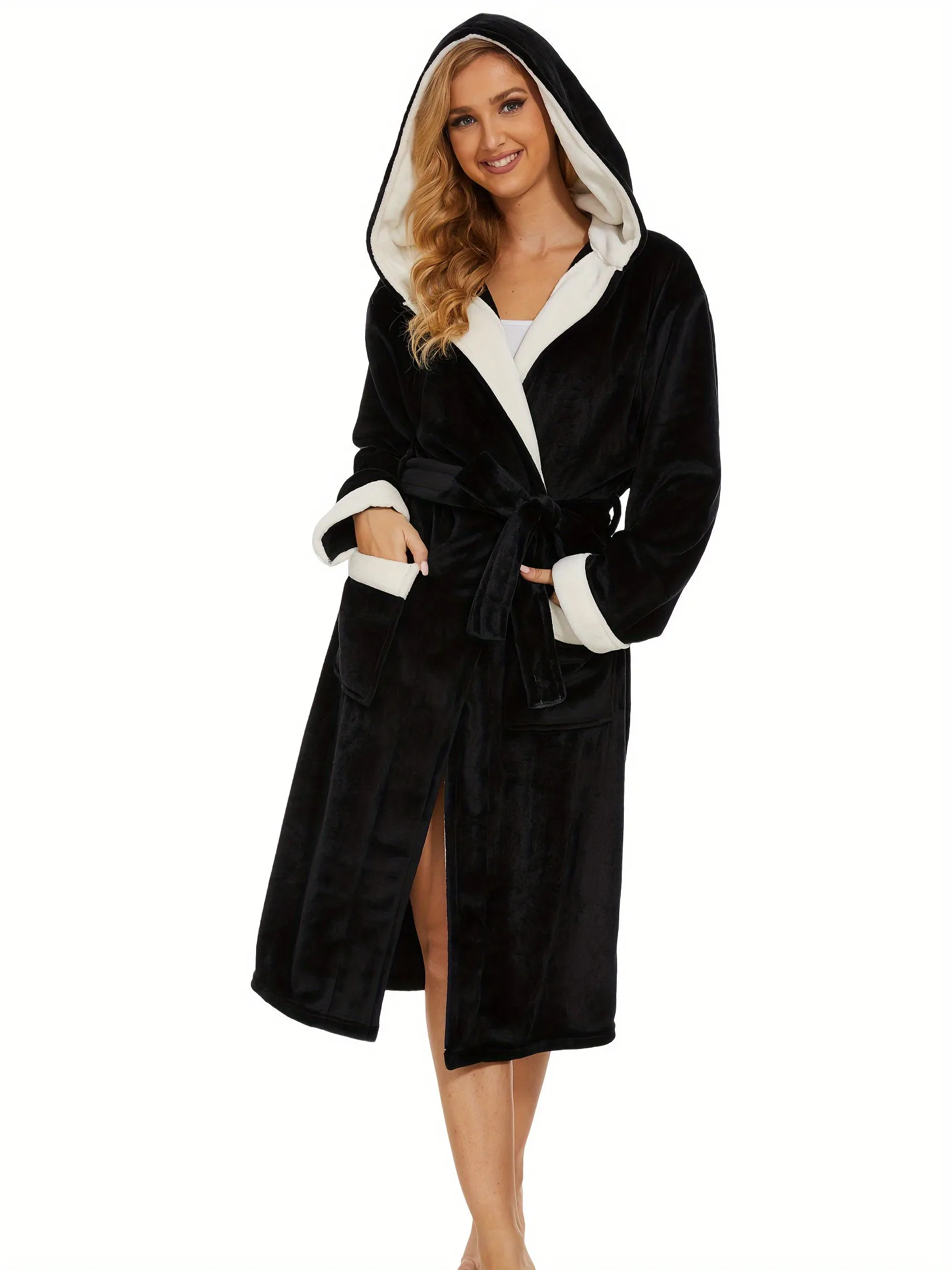 Luxurious Plush Fleece Bathrobe for Women - Soft, Cozy, and Warm Full-Length Hooded Robe for Fall and Winter - Perfect for Lounging and Relaxation