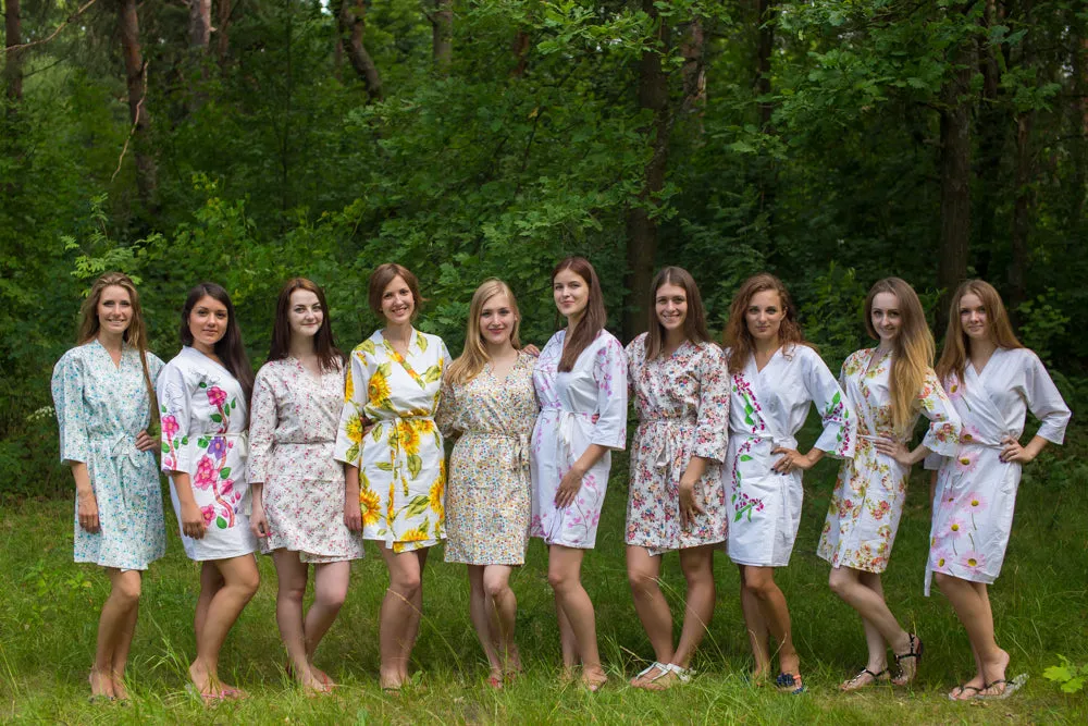 Mismatched White Floral Bridesmaids Robes