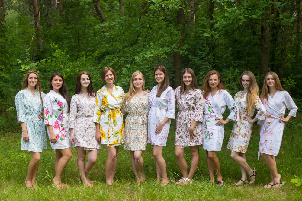 Mismatched White Floral Bridesmaids Robes