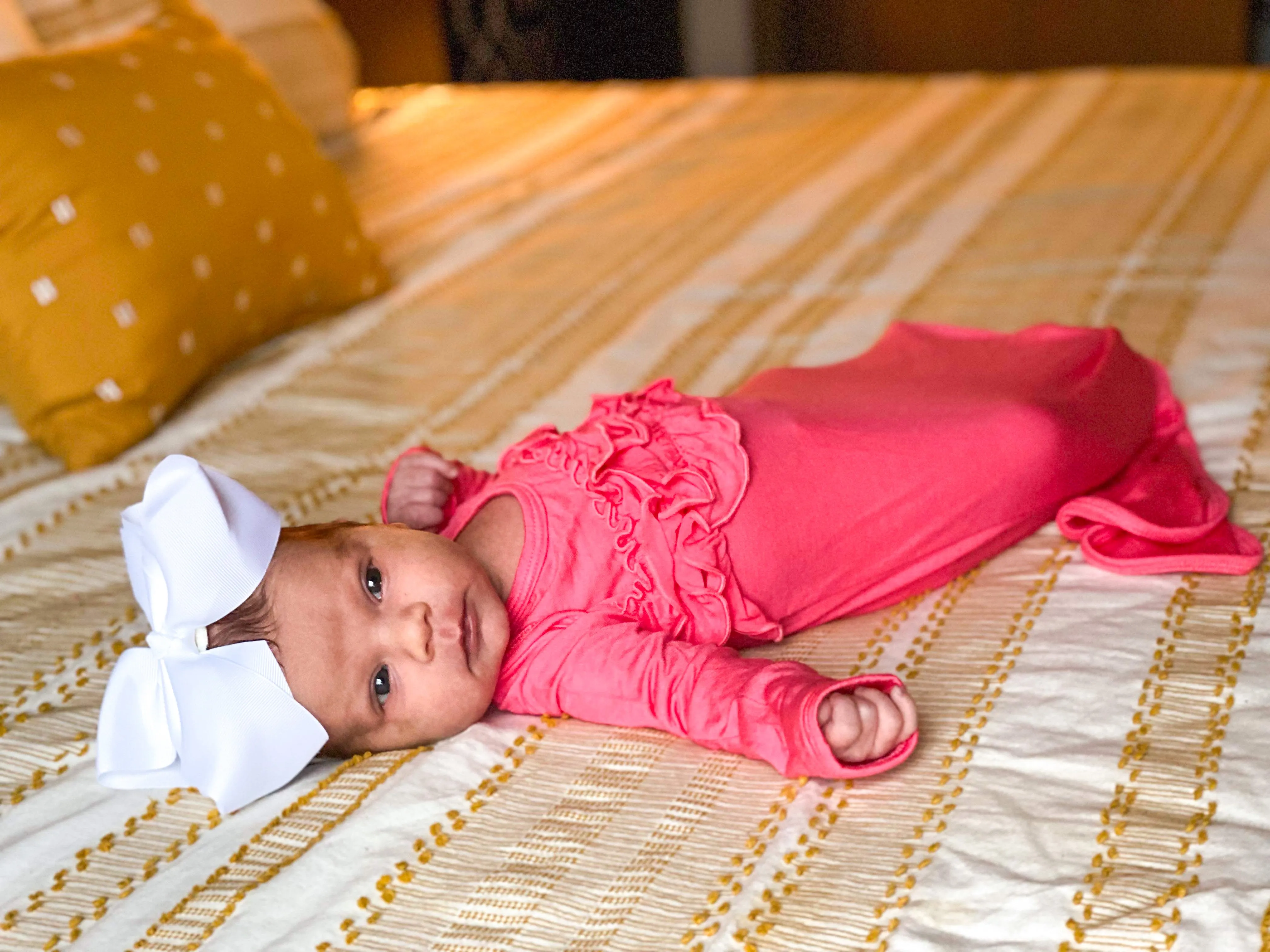 Newborn Knotted Gown  - Coral Pink Ruffle