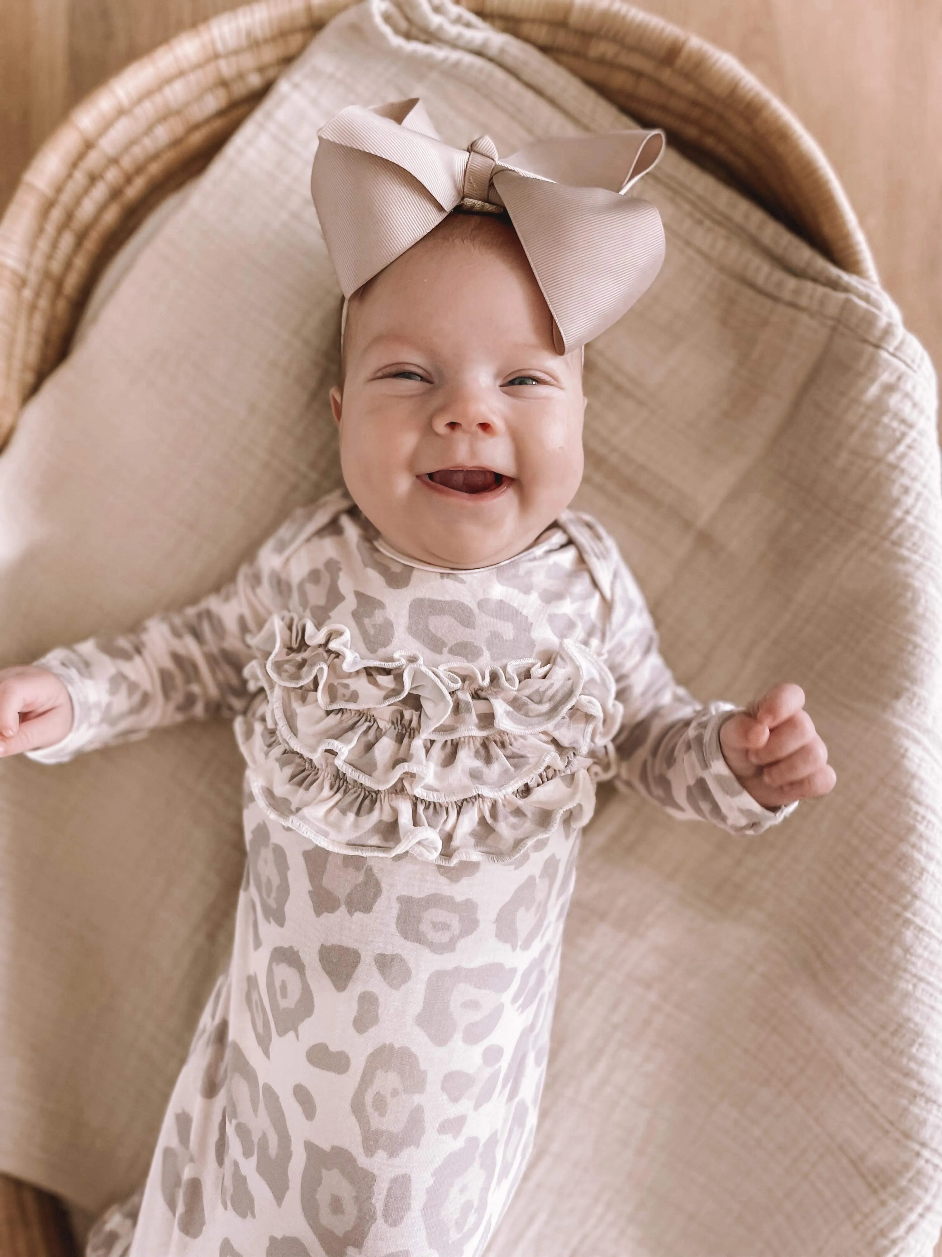 Newborn Knotted Gown  - Muted Leopard Ruffle