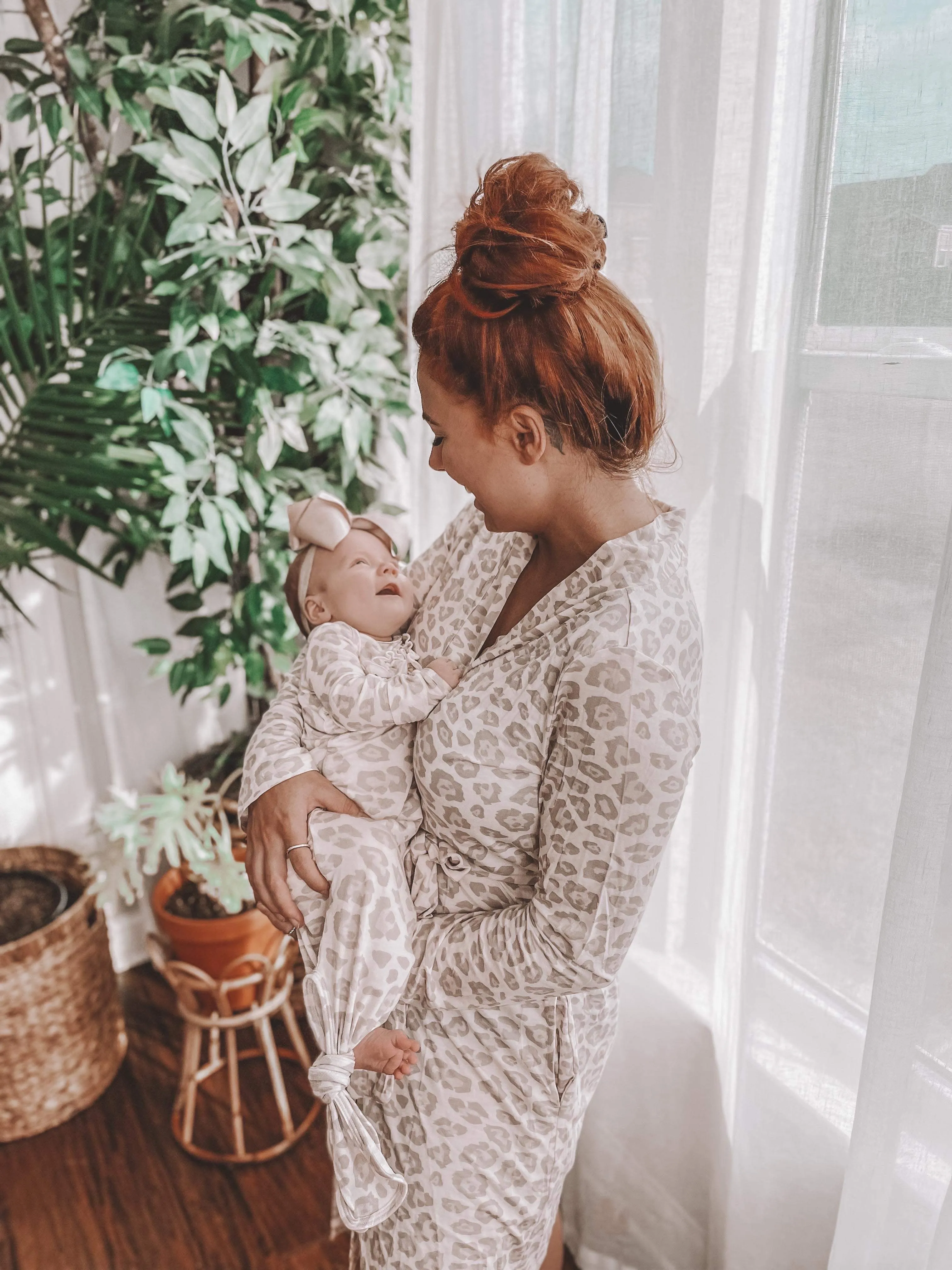 Newborn Knotted Gown  - Muted Leopard Ruffle