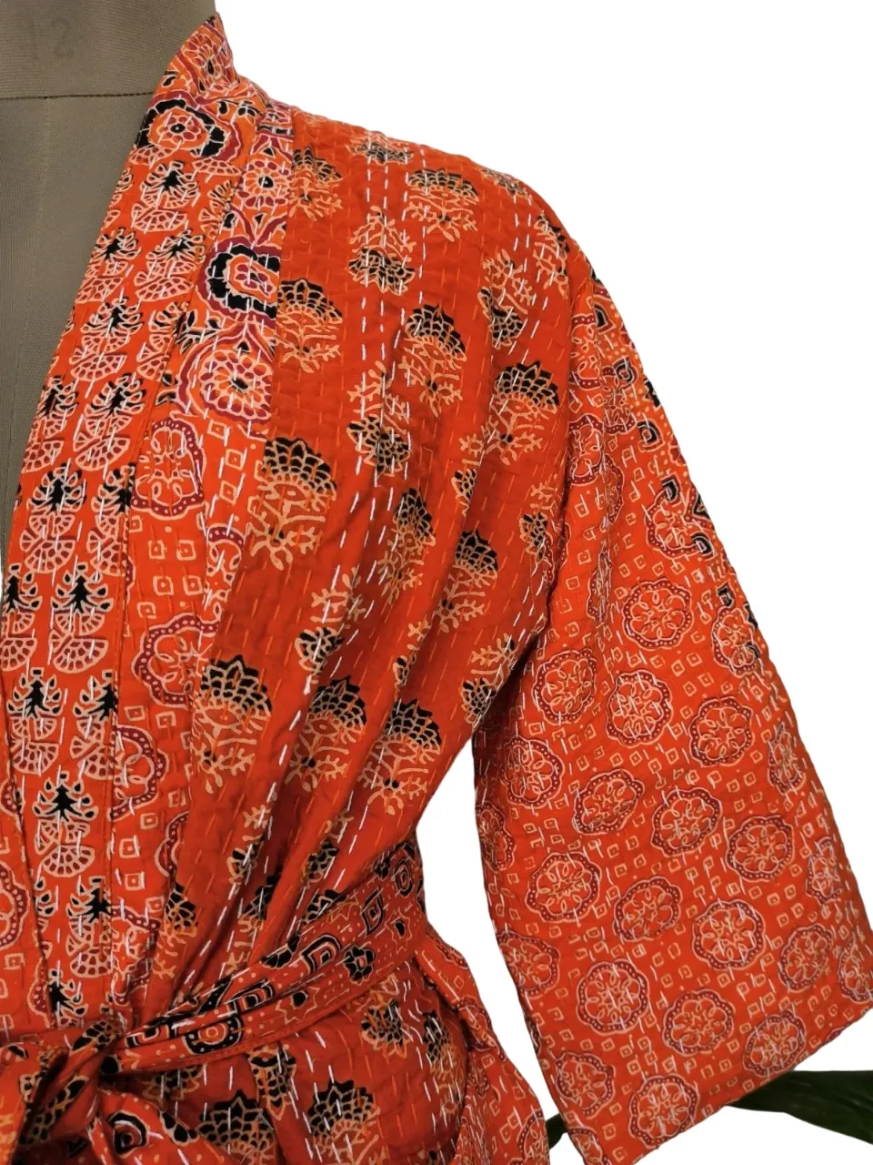 ORANGE AJRAKH PATCHWORK - KANTHA KIMONO ROBE