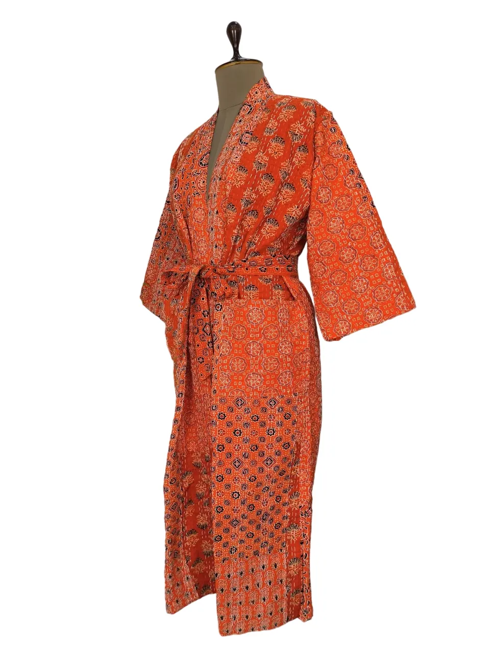 ORANGE AJRAKH PATCHWORK - KANTHA KIMONO ROBE