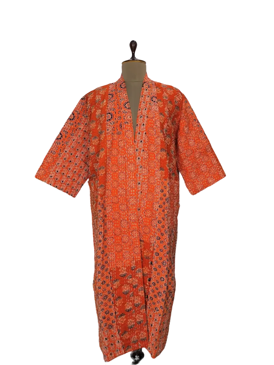 ORANGE AJRAKH PATCHWORK - KANTHA KIMONO ROBE