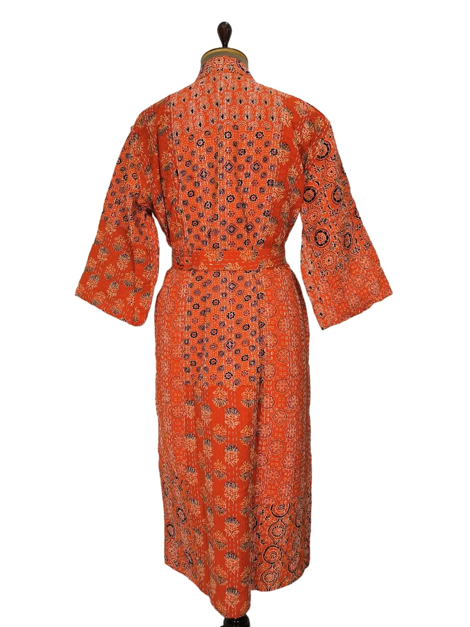 ORANGE AJRAKH PATCHWORK - KANTHA KIMONO ROBE