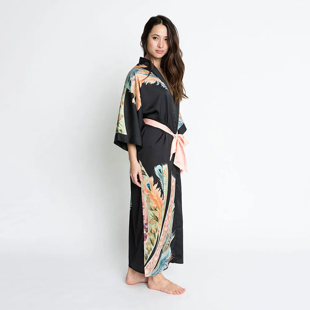 Peacock Feather Long Kimono Robe