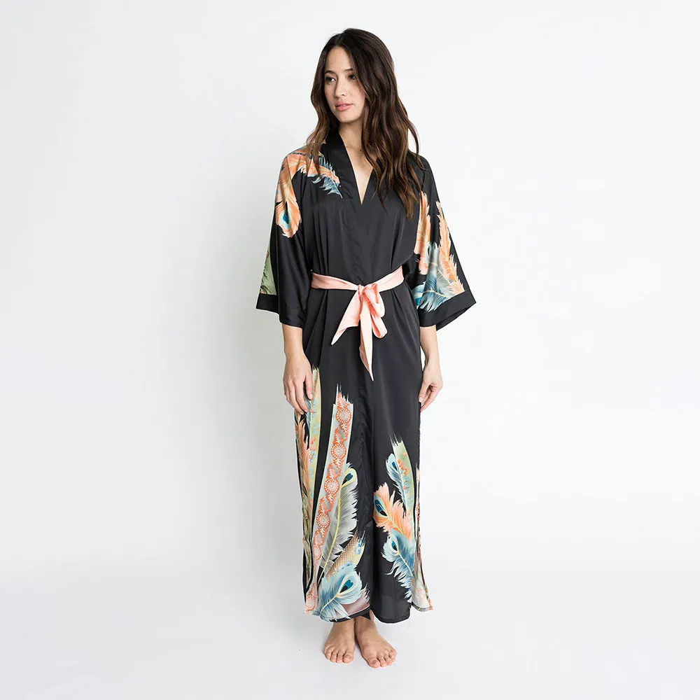 Peacock Feather Long Kimono Robe