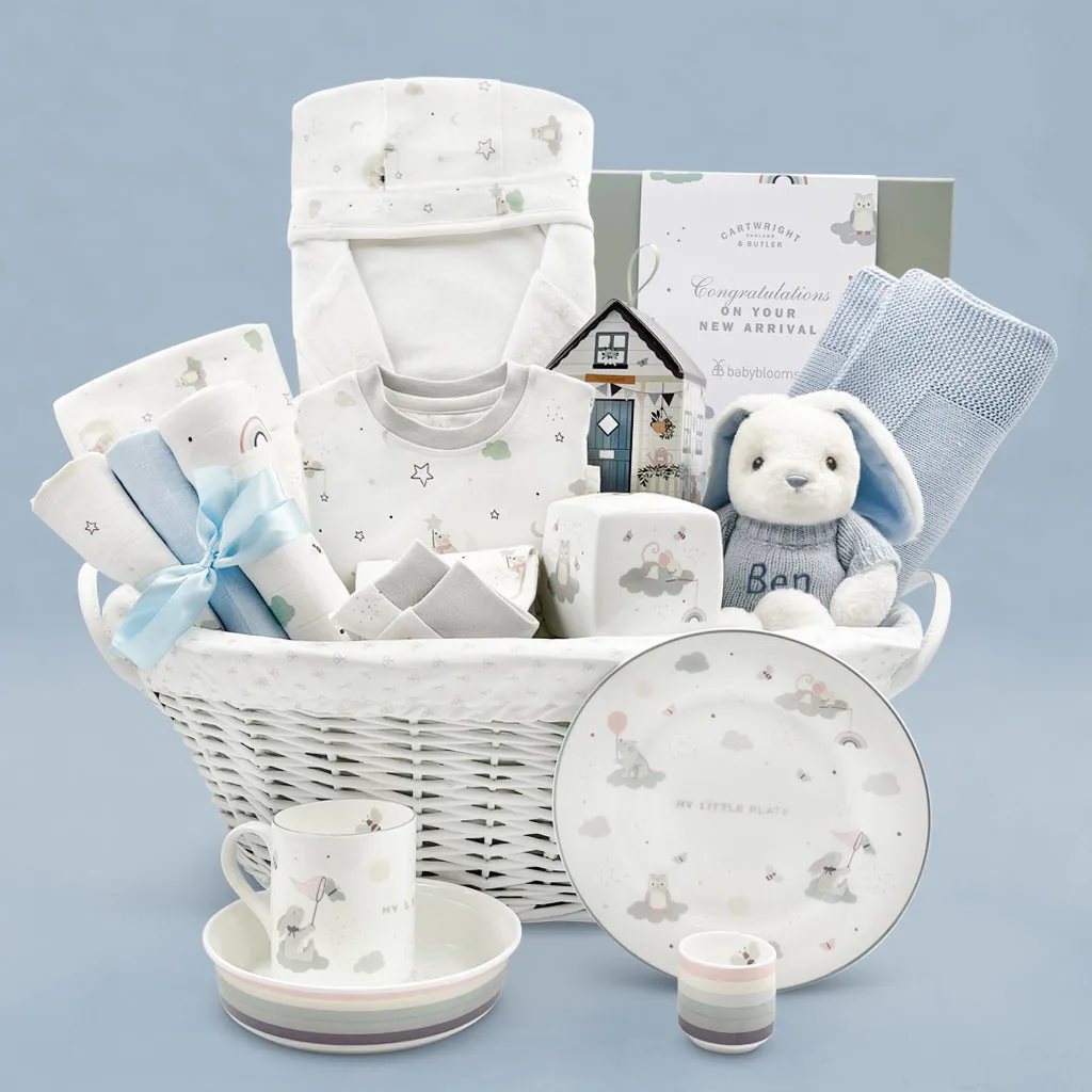 Personalised Little Love Luxury Baby Boy Hamper With Family Treats Box