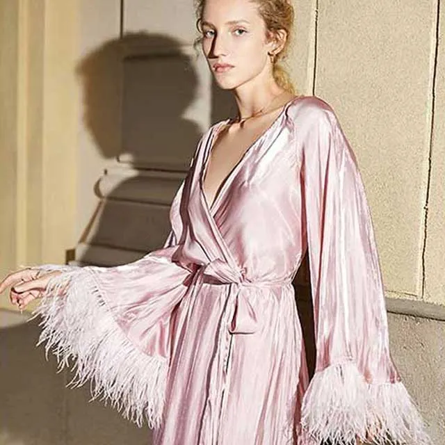 Pink Satin Kimono Robe