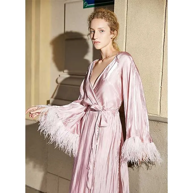 Pink Satin Kimono Robe