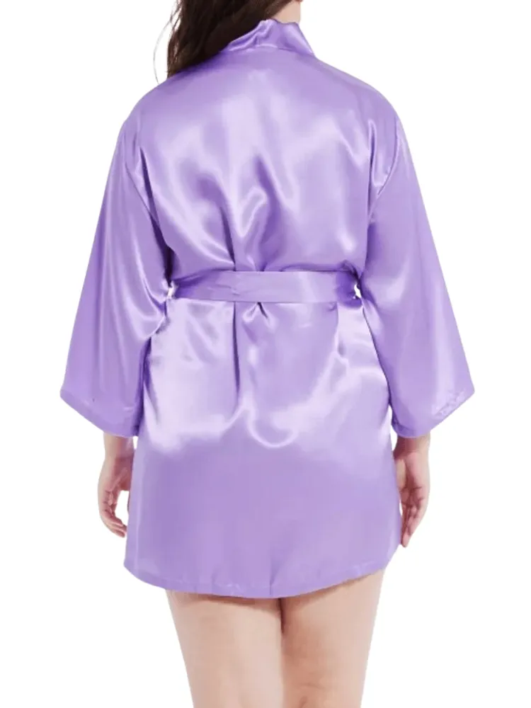 Plus Size Short Satin Lavender Robe