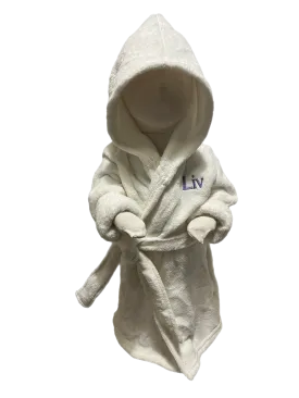 Plush toddler and youth size hooded bathrobe