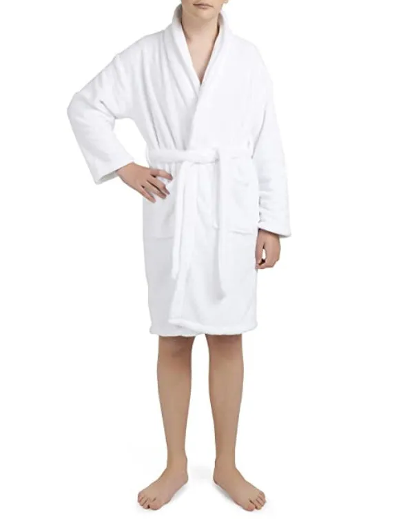 Plush toddler and youth size hooded bathrobe