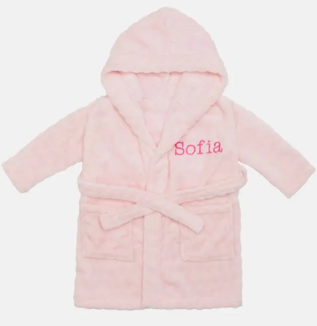 Plush toddler and youth size hooded bathrobe