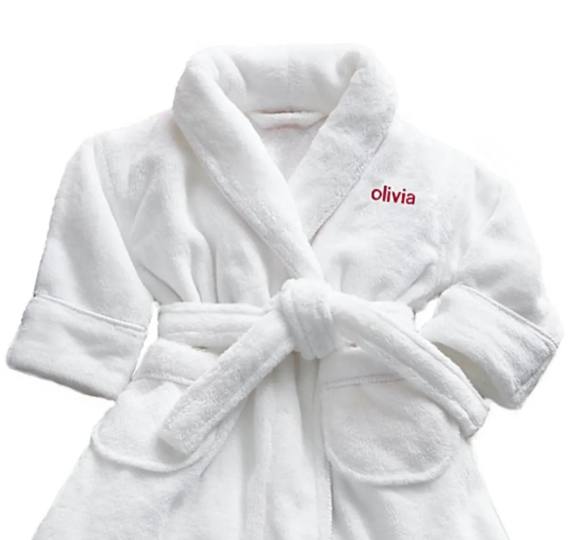 Plush toddler and youth size shawl collar bathrobe