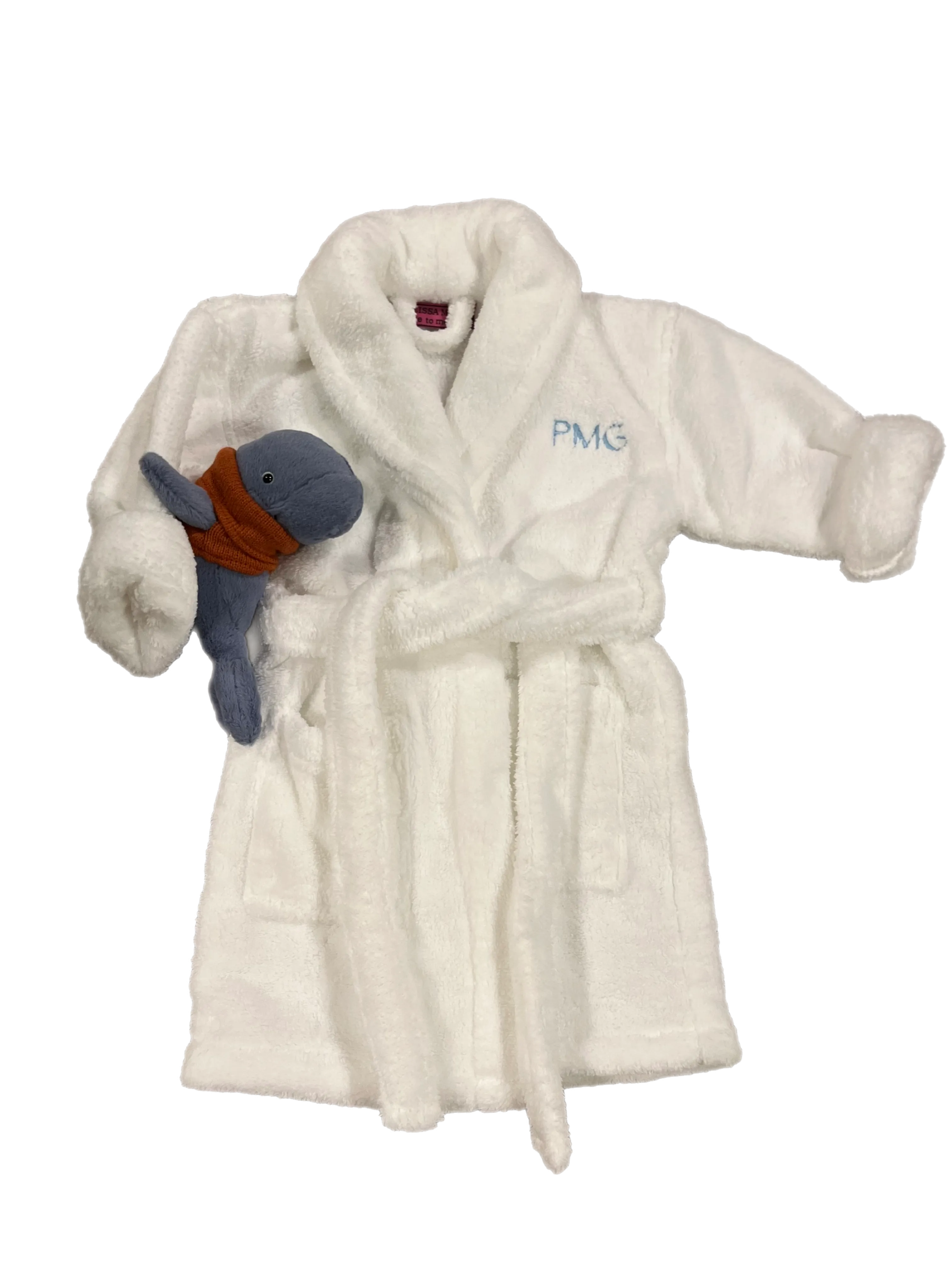 Plush toddler and youth size shawl collar bathrobe