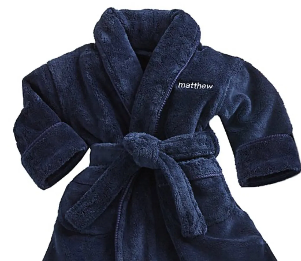 Plush toddler and youth size shawl collar bathrobe