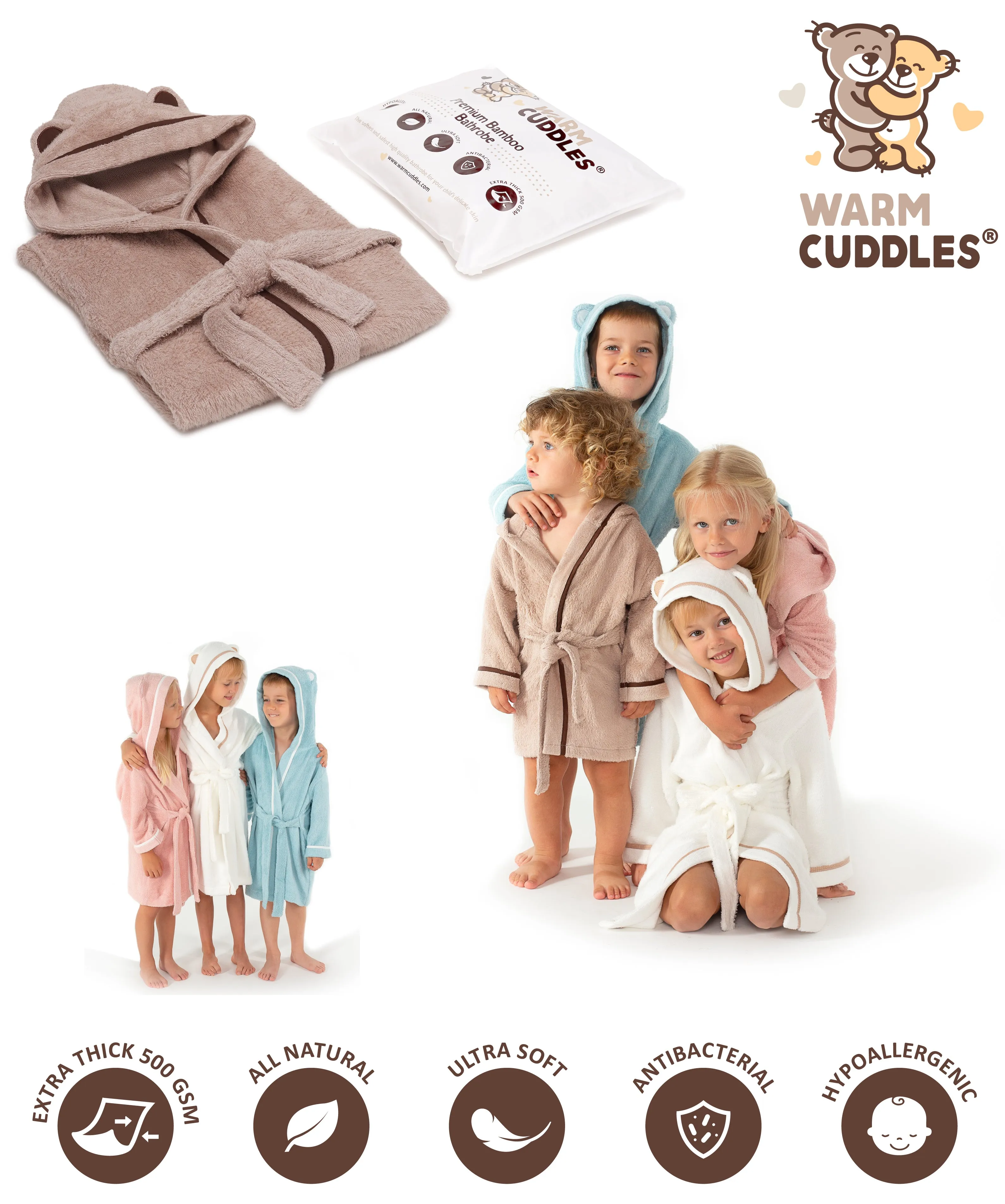 Premium Soft Bamboo Bathrobe for Baby, Toddler and Kid (Beige)