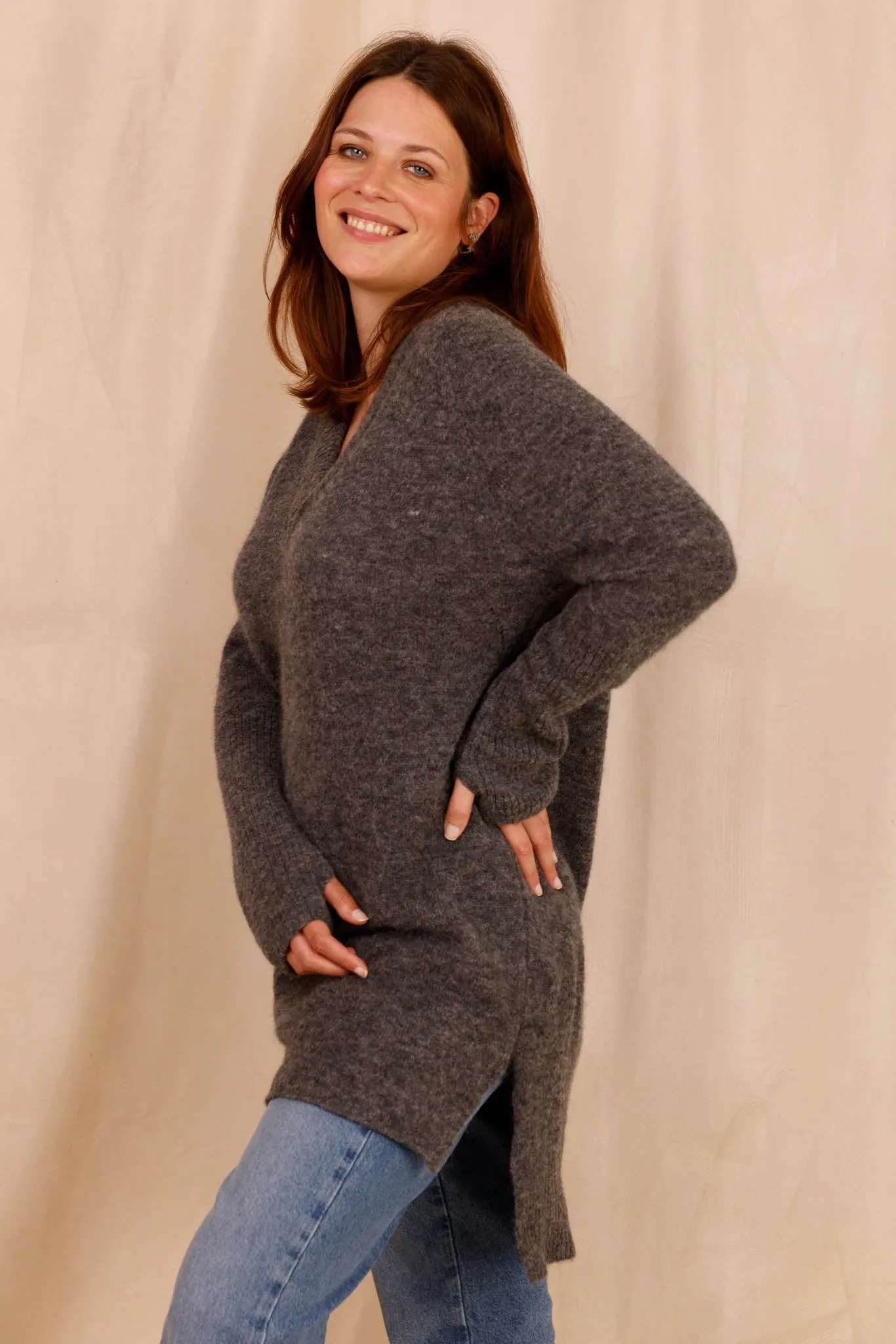 Pull CHARLOTTE gris - Baby Alpaga & laine vierge