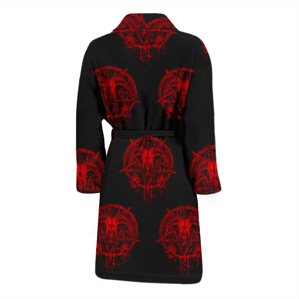 Red Brutal Baphomet Men's Bath Robe